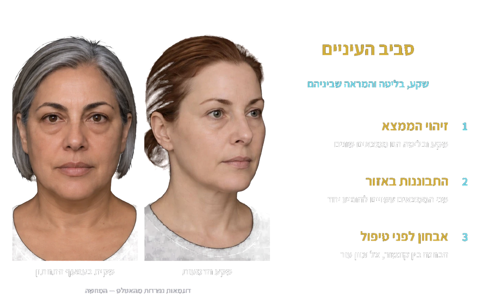 שקע הדמעות ושקית בעפעף התחתון — דוגמאות נפרדות מהאטלס.