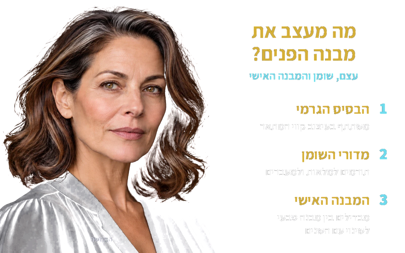המחשה: אותה אישה בוגרת; מה מעצב את מבנה הפנים?
