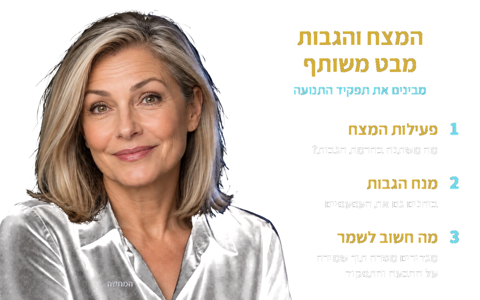 המחשה: אותה אישה בוגרת; המצח והגבות — מבט משותף