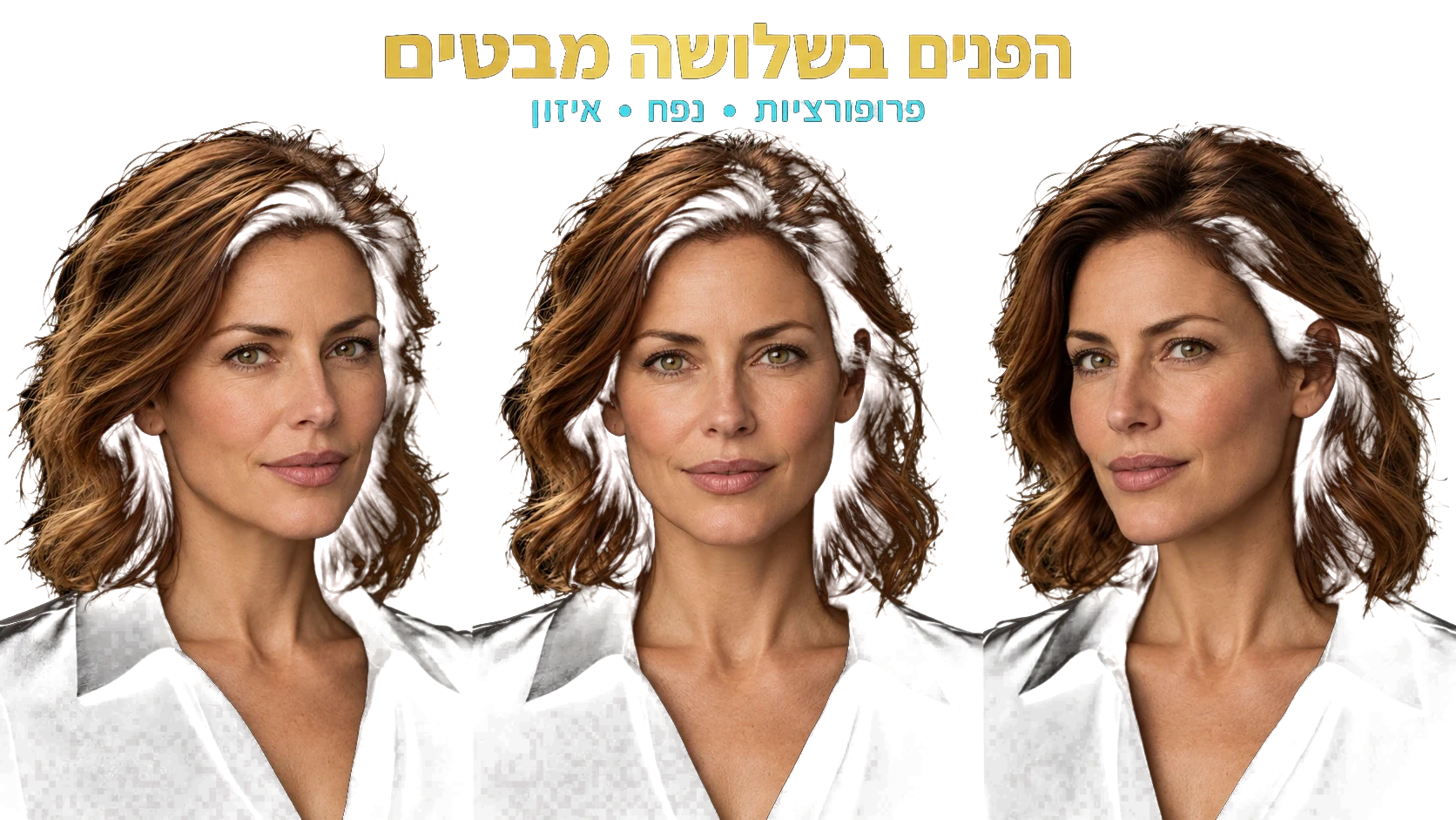 בחינת אותה דמות בשלושה מבטים: חזית ושני מבטים אלכסוניים.
