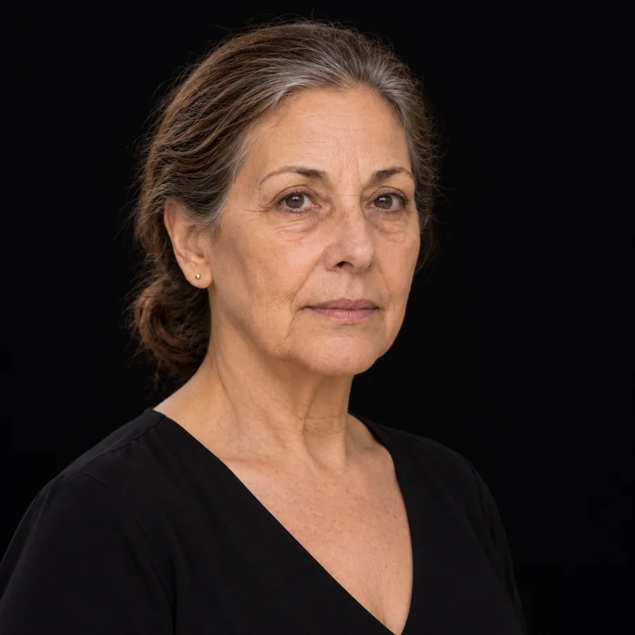 אותה דמות בזווית אלכסונית ימינה, כשהלחיים והמעבר שמתחת לעיניים גלויים