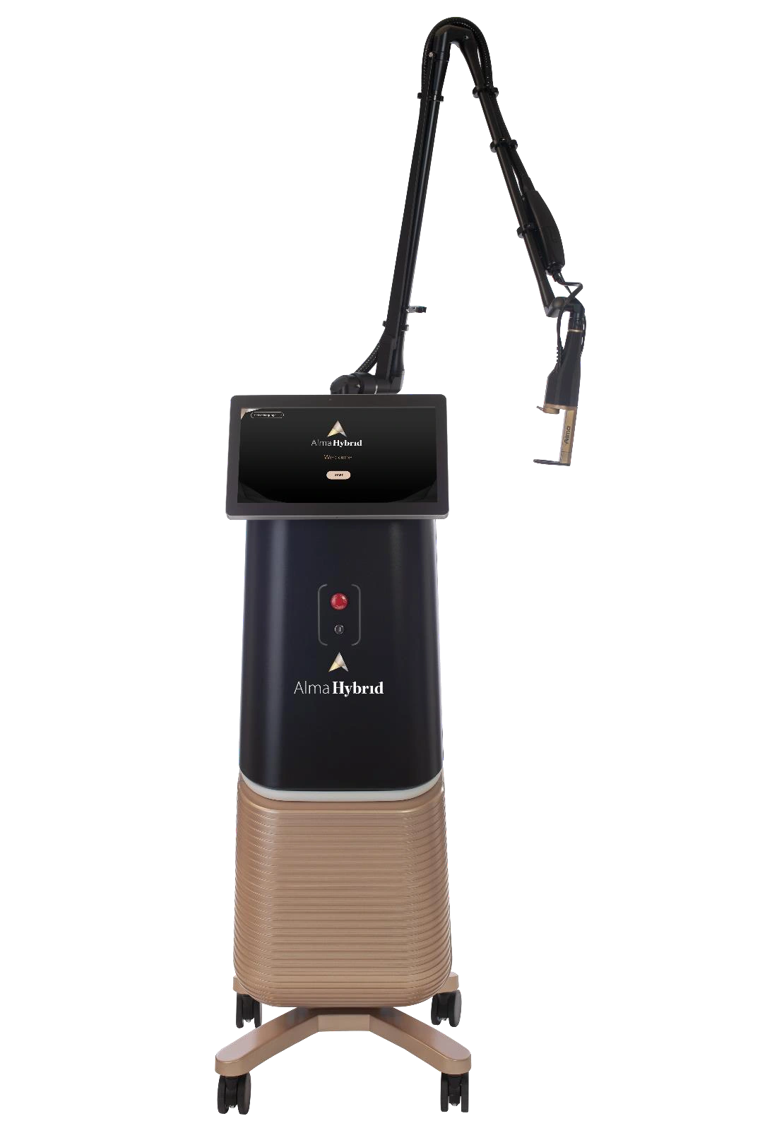 תקריב מוגדל של מכשיר Alma Hybrid והכיתוב על חזיתו